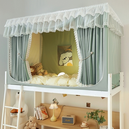 夏彩 2025新款植绒布蕾丝绣花强遮光铁艺支架学生蚊帐-88625 88625-清新绿