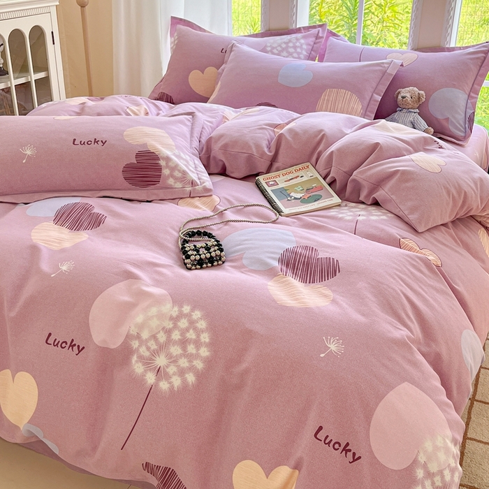 91家纺网 家纺一手货源 找家纺 莱通家纺 2025新款新疆棉加厚生态磨毛印花四件套 怦然心动