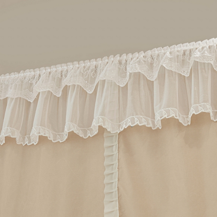 91家纺网 家纺一手货源 找家纺 夏彩 2025新款植绒布蕾丝绣花强遮光铁艺支架学生蚊帐-88625 88625-茶杏色