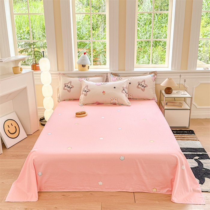 91家纺网 家纺一手货源 找家纺 帛织澜家纺 2025新款12868全棉喷气印花床单单件 星星兔-B版