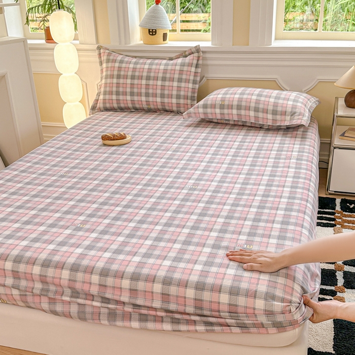 91家纺网 家纺一手货源 找家纺 帛织澜家纺 2025新款喷气12868系列纯棉印花单床笠 木几小格