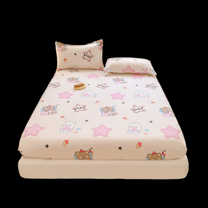 91家纺网 家纺一手货源 找家纺 帛织澜家纺 2025新款喷气12868系列纯棉印花单床笠 星星兔