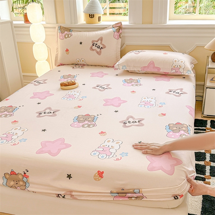 91家纺网 家纺一手货源 找家纺 帛织澜家纺 2025新款喷气12868系列纯棉印花单床笠 星星兔