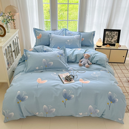 莱通家纺 2025新款新疆棉加厚生态磨毛印花四件套 之禾