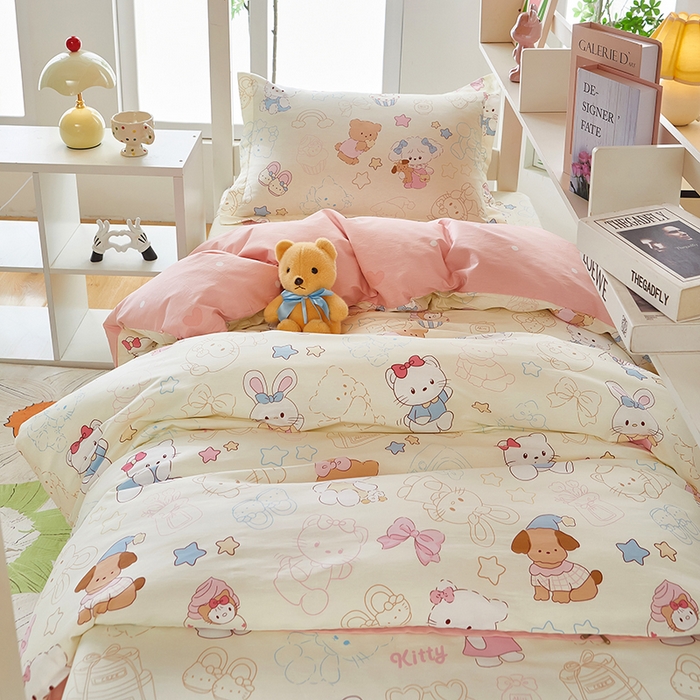 91家纺网 家纺一手货源 找家纺 安逸家纺 2024新款全棉学生三件套纯棉学生宿舍三件套 凯蒂宝贝