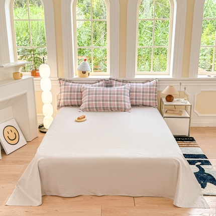 91家纺网 家纺一手货源 找家纺 帛织澜家纺 2025新款12868全棉喷气印花床单单件 木几小格-B版