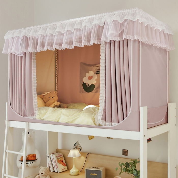 91家纺网 家纺一手货源 找家纺 夏彩 2025新款植绒布蕾丝绣花强遮光铁艺支架学生蚊帐-88625 88625-浅豆沙