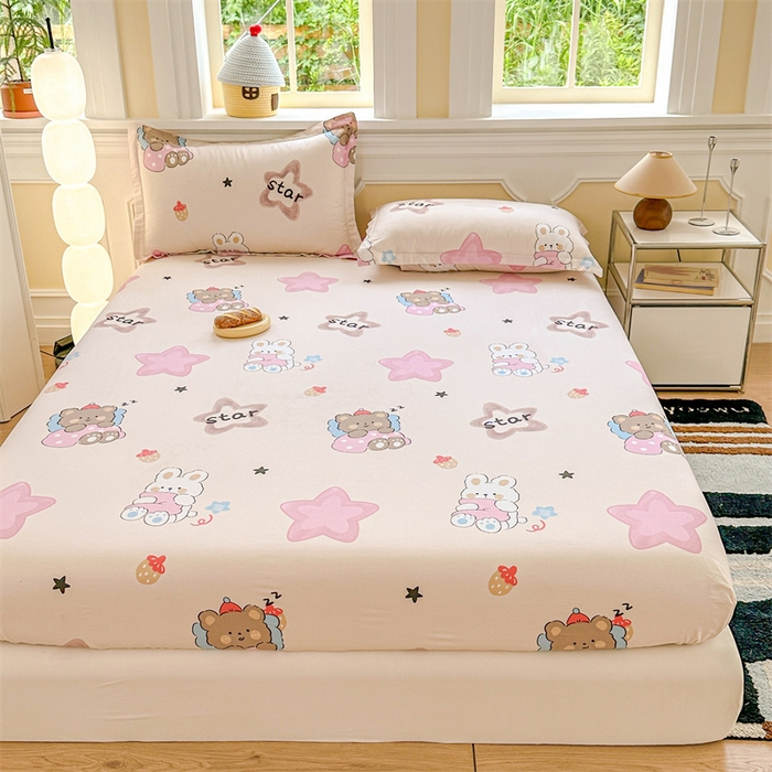 91家纺网 家纺一手货源 找家纺 帛织澜家纺 2025新款喷气12868系列纯棉印花单床笠 星星兔