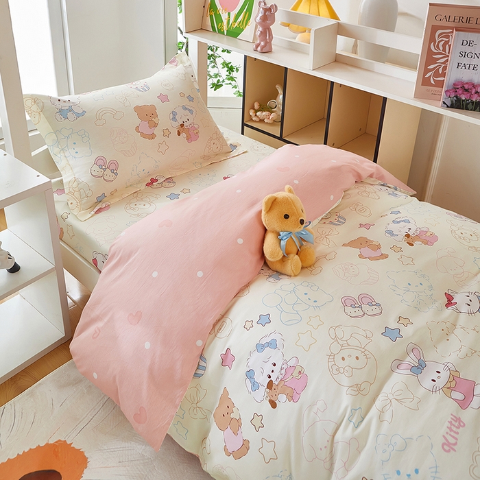 91家纺网 家纺一手货源 找家纺 安逸家纺 2024新款全棉学生三件套纯棉学生宿舍三件套 凯蒂宝贝