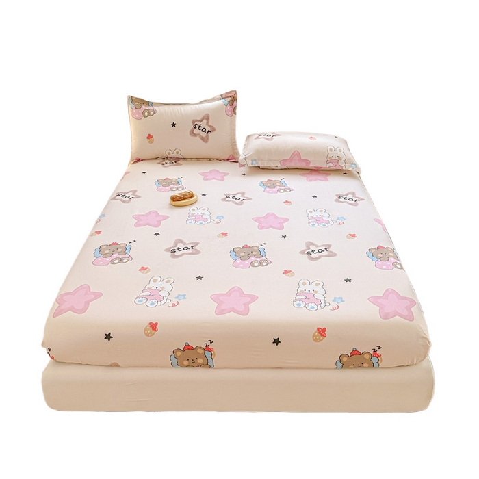 91家纺网 家纺一手货源 找家纺 帛织澜家纺 2025新款喷气12868系列纯棉印花单床笠 星星兔