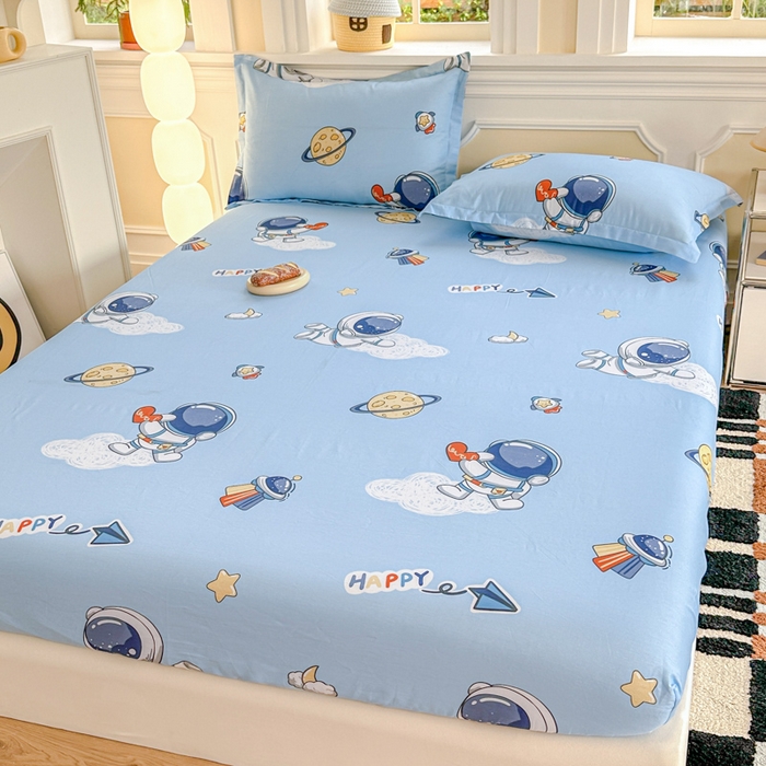 91家纺网 家纺一手货源 找家纺 帛织澜家纺 2025新款喷气12868系列纯棉印花单床笠 太空奇遇