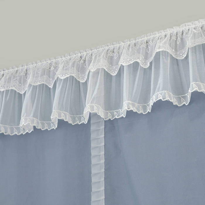 91家纺网 家纺一手货源 找家纺 夏彩 2025新款植绒布蕾丝绣花强遮光铁艺支架学生蚊帐-88625 88625-云水蓝