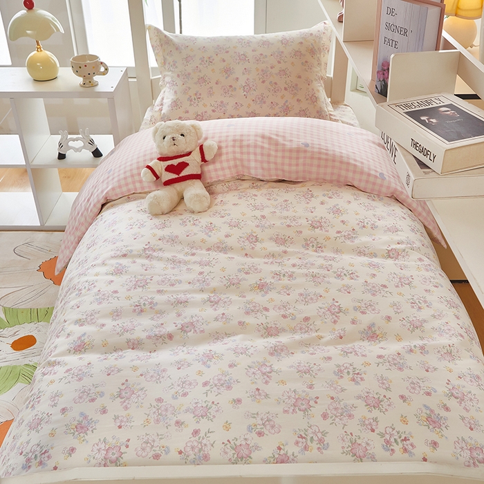 91家纺网 家纺一手货源 找家纺 安逸家纺 2024新款全棉学生三件套纯棉学生宿舍三件套 洛琳粉