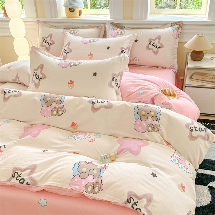 91家纺网 家纺一手货源 找家纺 帛织澜 12868全棉喷气印花四件套 星星兔