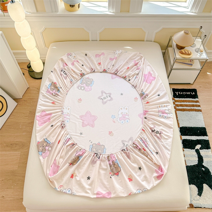 91家纺网 家纺一手货源 找家纺 帛织澜家纺 2025新款喷气12868系列纯棉印花单床笠 星星兔