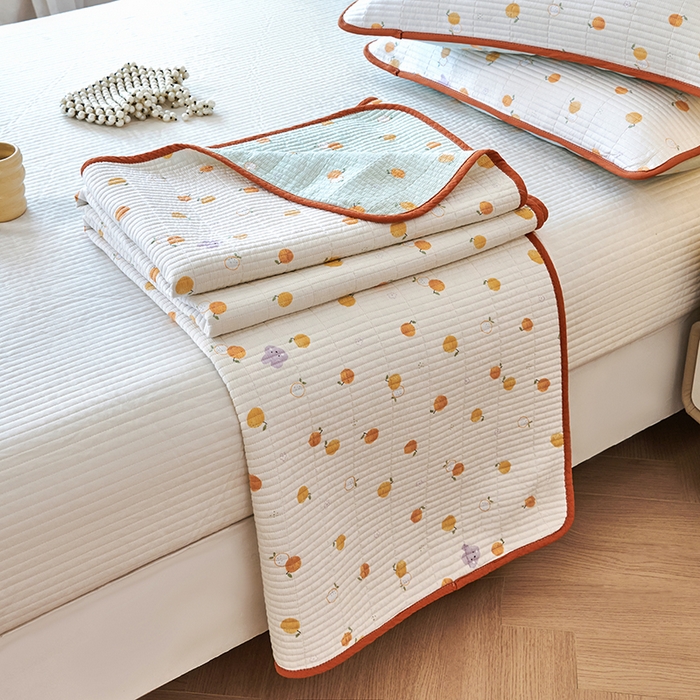 91家纺网 家纺一手货源 找家纺 莎果家纺 2025新款12868双面纯棉床盖三件套 小橙子