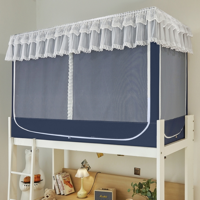 91家纺网 家纺一手货源 找家纺 夏彩 2025新款植绒布蕾丝绣花强遮光铁艺支架学生蚊帐-88625 88625-藏青色