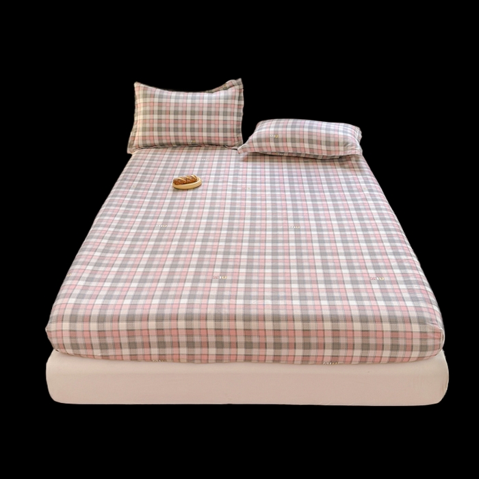 91家纺网 家纺一手货源 找家纺 帛织澜家纺 2025新款喷气12868系列纯棉印花单床笠 木几小格