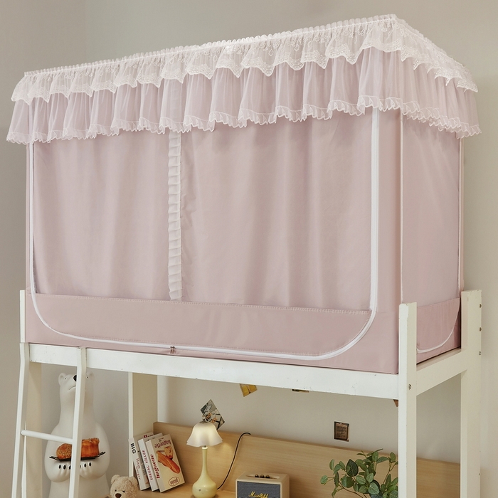 91家纺网 家纺一手货源 找家纺 夏彩 2025新款植绒布蕾丝绣花强遮光铁艺支架学生蚊帐-88625 88625-浅豆沙