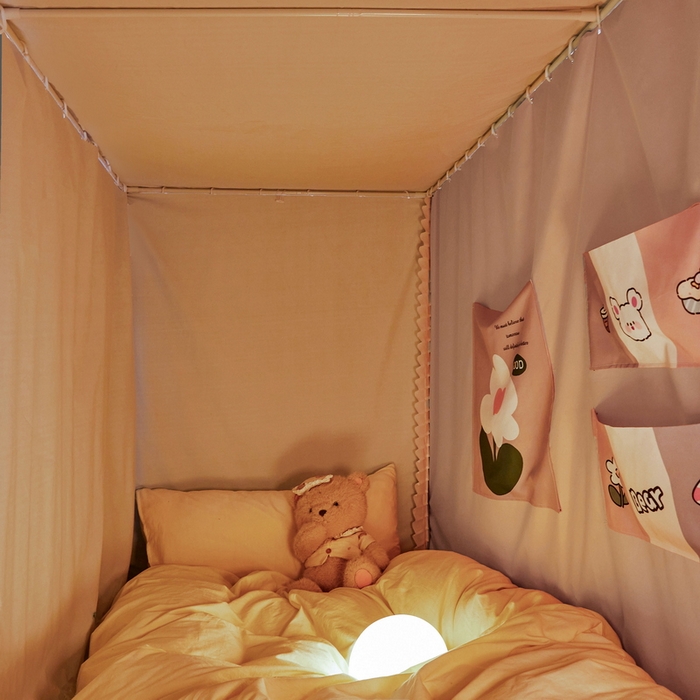 91家纺网 家纺一手货源 找家纺 夏彩 2025新款植绒布蕾丝绣花强遮光铁艺支架学生蚊帐-88625 88625-浅豆沙