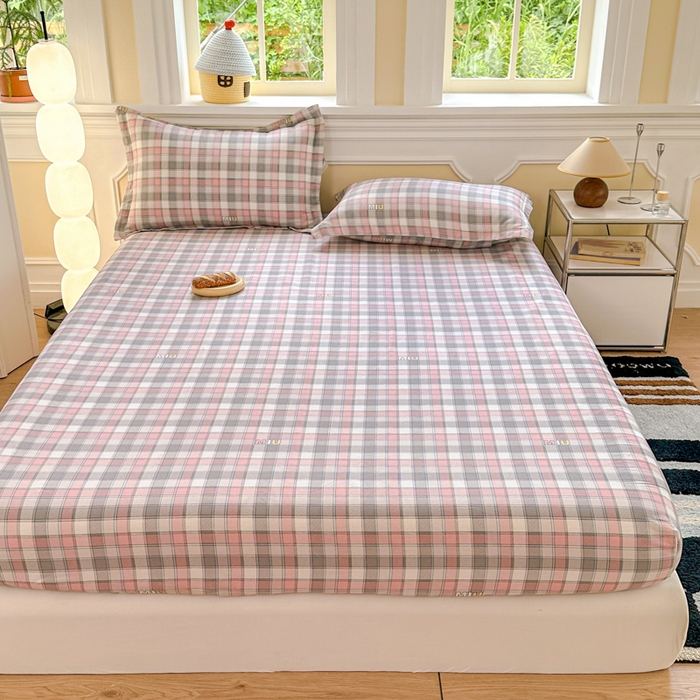 91家纺网 家纺一手货源 找家纺 帛织澜家纺 2025新款喷气12868系列纯棉印花单床笠 木几小格