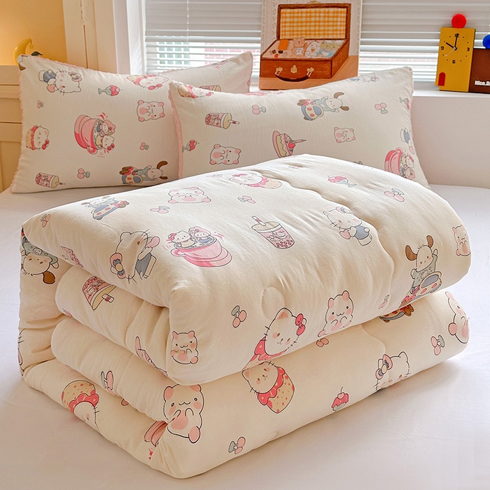 91家纺网 家纺一手货源 找家纺 Mata蔓塔家 2025新款亲肤舒适水洗棉豆豆被被子被芯 奶猫