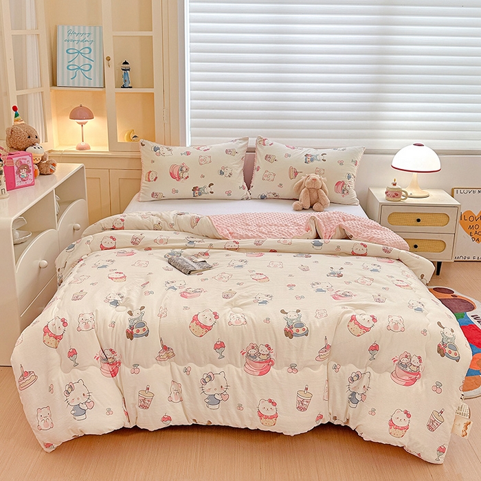 91家纺网 家纺一手货源 找家纺 Mata蔓塔家 2025新款亲肤舒适水洗棉豆豆被被子被芯 奶猫