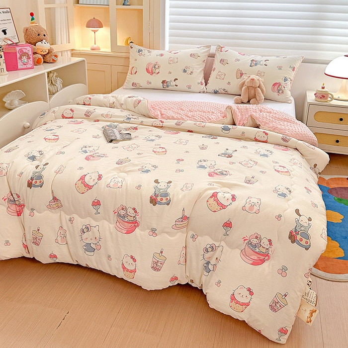 91家纺网 家纺一手货源 找家纺 Mata蔓塔家 2025新款亲肤舒适水洗棉豆豆被被子被芯 奶猫