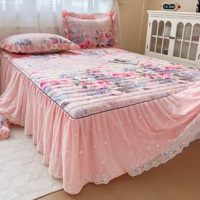 91家纺网 家纺一手货源 找家纺 （总）家之硕家纺 2025春夏新款鹿锦棉蕾丝花边夹棉四件套