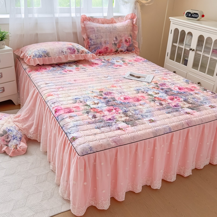 91家纺网 家纺一手货源 找家纺 （总）家之硕家纺 2025春夏新款鹿锦棉蕾丝花边夹棉四件套