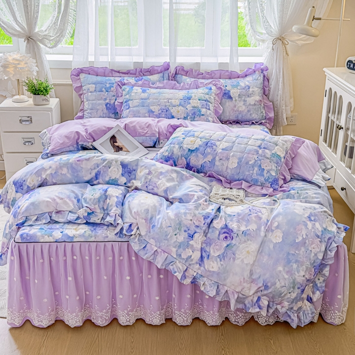 91家纺网 家纺一手货源 找家纺 （总）家之硕家纺 2025春夏新款鹿锦棉蕾丝花边夹棉四件套