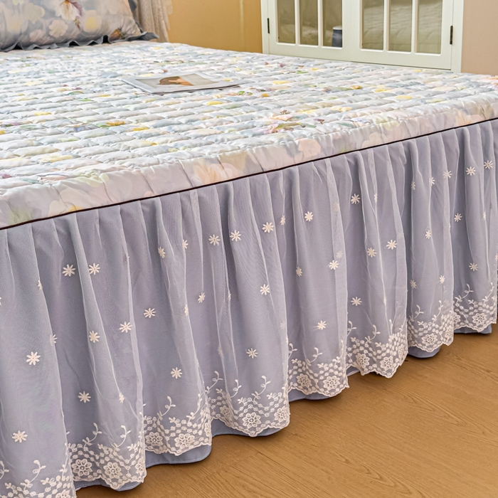 91家纺网 家纺一手货源 找家纺 家之硕家纺 2025春夏新款鹿锦棉蕾丝花边夹棉四件套 静若繁花