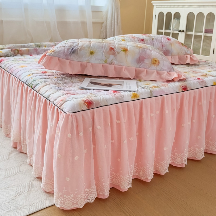 91家纺网 家纺一手货源 找家纺 家之硕家纺 2025春夏新款鹿锦棉蕾丝花边夹棉四件套 洛香米