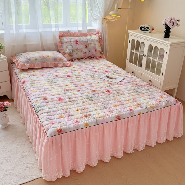 91家纺网 家纺一手货源 找家纺 家之硕家纺 2025春夏新款鹿锦棉蕾丝花边夹棉四件套 洛香米