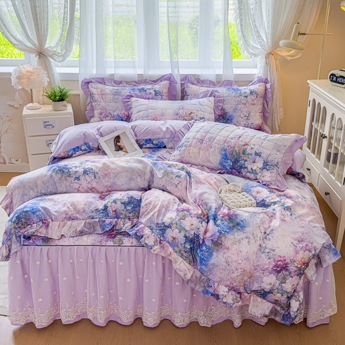 家之硕家纺 2025春夏新款鹿锦棉蕾丝花边夹棉四件套 迷香