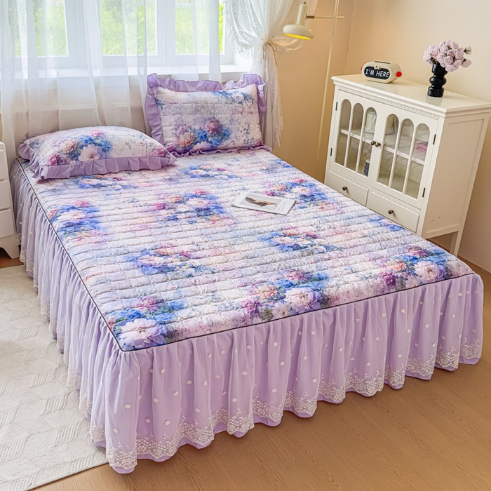 91家纺网 家纺一手货源 找家纺 家之硕家纺 2025春夏新款鹿锦棉蕾丝花边夹棉四件套 迷香