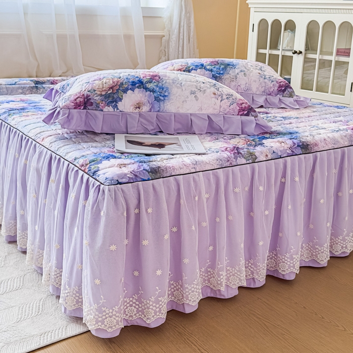 91家纺网 家纺一手货源 找家纺 家之硕家纺 2025春夏新款鹿锦棉蕾丝花边夹棉四件套 迷香