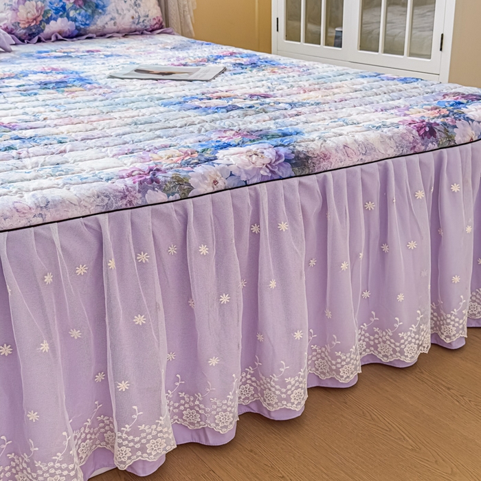 91家纺网 家纺一手货源 找家纺 家之硕家纺 2025春夏新款鹿锦棉蕾丝花边夹棉四件套 迷香