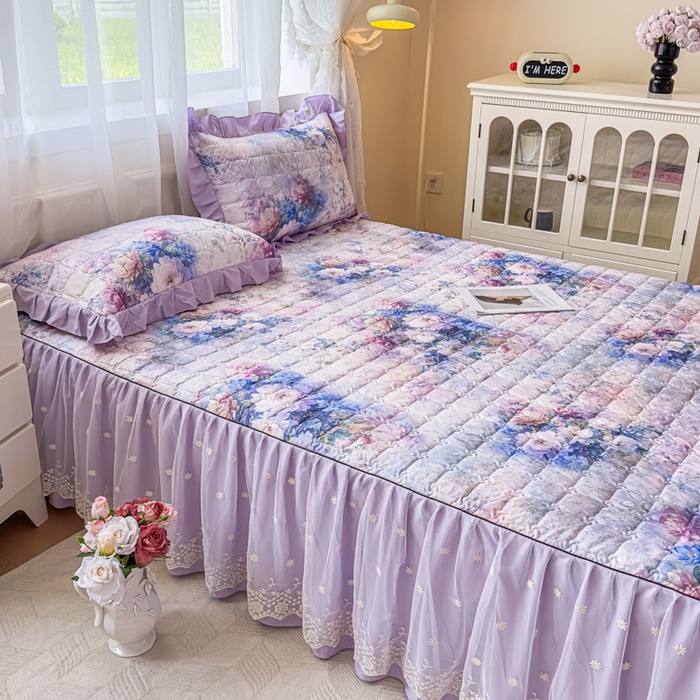 91家纺网 家纺一手货源 找家纺 家之硕家纺 2025春夏新款鹿锦棉蕾丝花边夹棉四件套 迷香