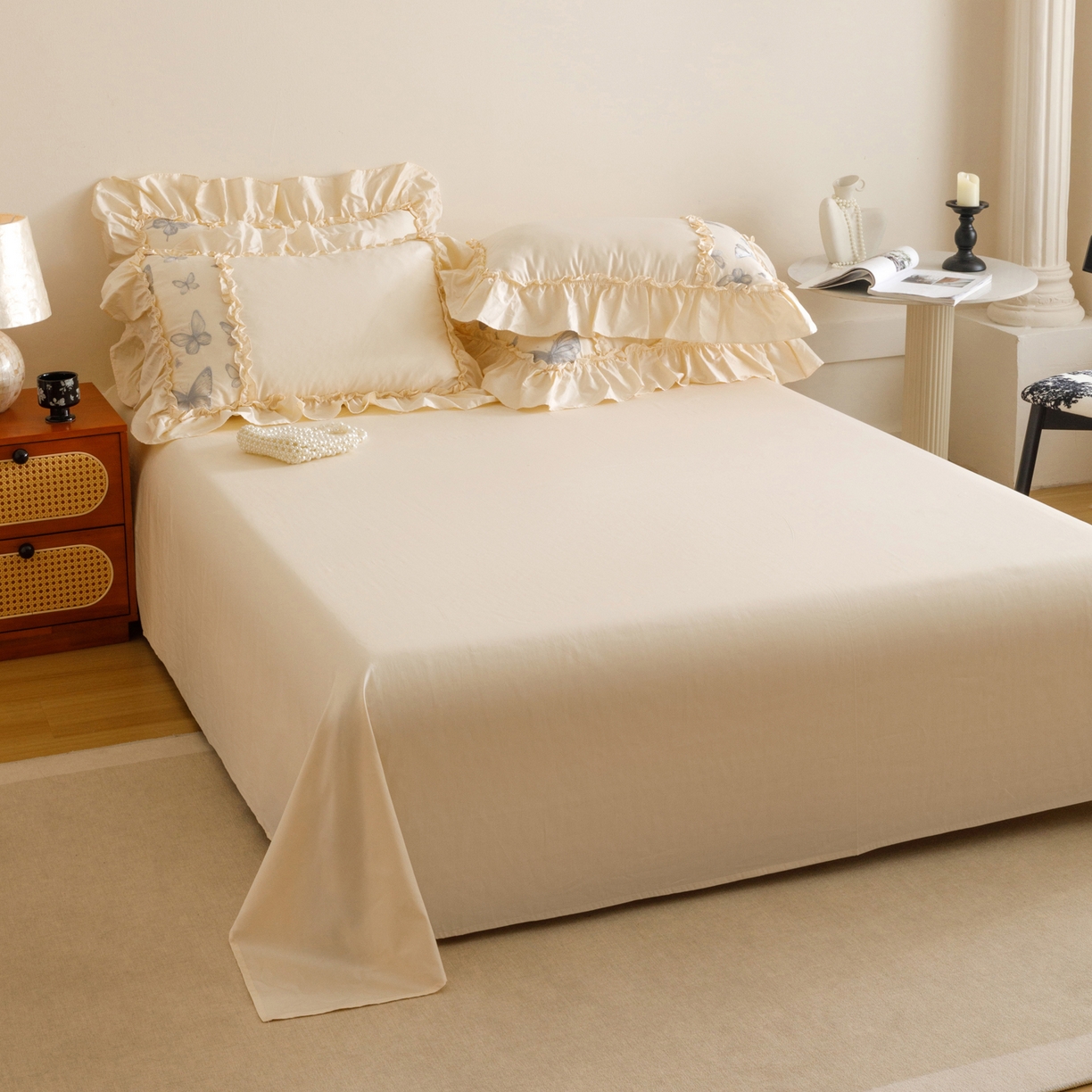 91家纺网 家纺一手货源 找家纺 沐棉家居 2025新款法式轻奢100支贡缎长绒棉四件套 轻舞