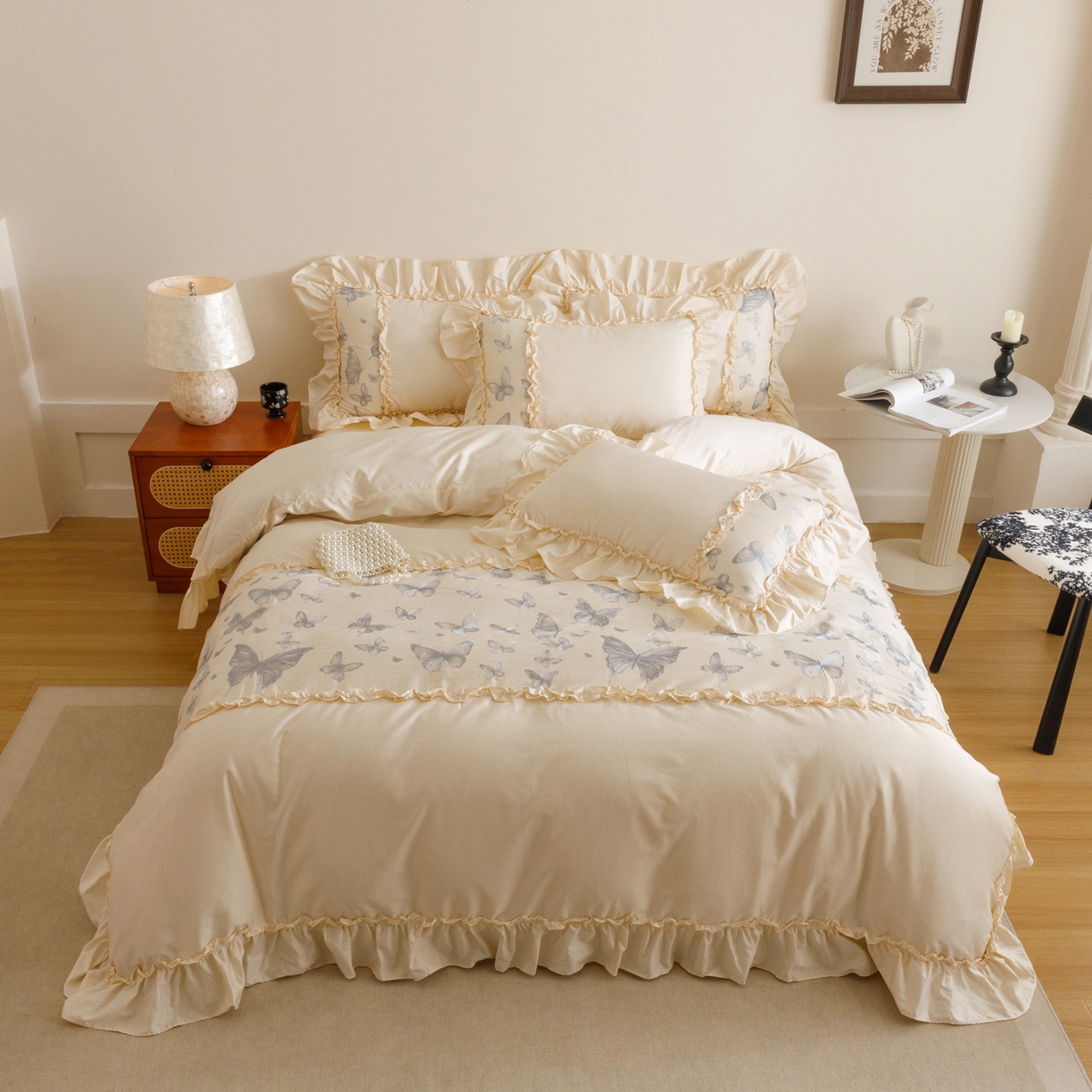 91家纺网 家纺一手货源 找家纺 沐棉家居 2025新款法式轻奢100支贡缎长绒棉四件套 轻舞