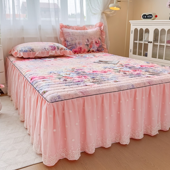 91家纺网 家纺一手货源 找家纺 （总）家之硕家纺 2025春夏新款鹿锦棉蕾丝花边夹棉床裙单床裙床裙单件