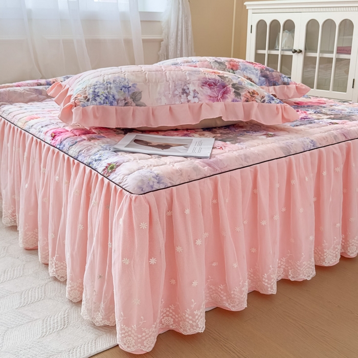 91家纺网 家纺一手货源 找家纺 （总）家之硕家纺 2025春夏新款鹿锦棉蕾丝花边夹棉床裙单床裙床裙单件