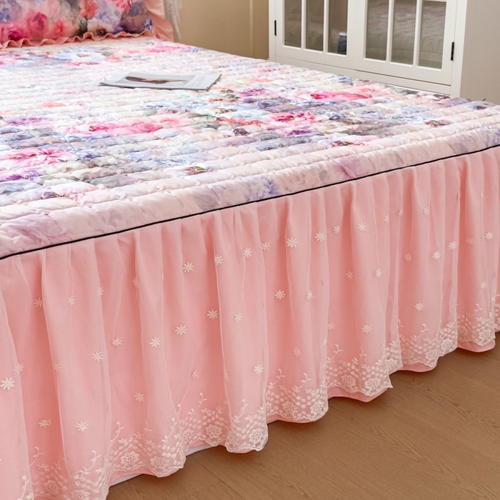 91家纺网 家纺一手货源 找家纺 （总）家之硕家纺 2025春夏新款鹿锦棉蕾丝花边夹棉床裙单床裙床裙单件