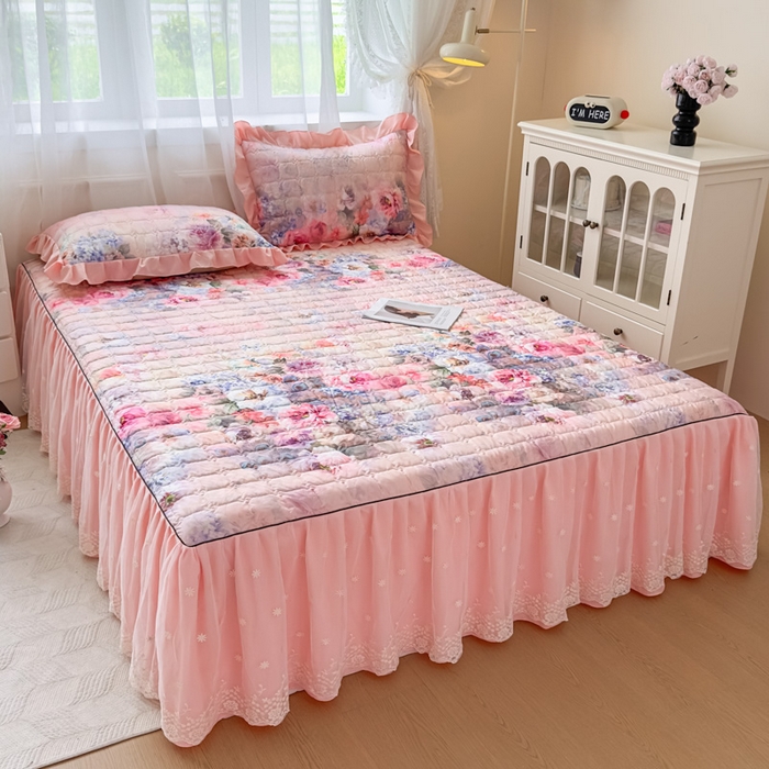 91家纺网 家纺一手货源 找家纺 （总）家之硕家纺 2025春夏新款鹿锦棉蕾丝花边夹棉床裙单床裙床裙单件