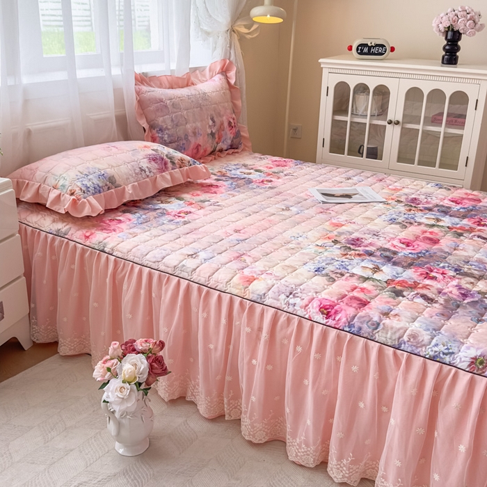 91家纺网 家纺一手货源 找家纺 （总）家之硕家纺 2025春夏新款鹿锦棉蕾丝花边夹棉床裙单床裙床裙单件