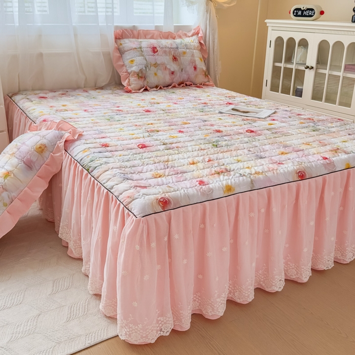 91家纺网 家纺一手货源 找家纺 （总）家之硕家纺 2025春夏新款鹿锦棉蕾丝花边夹棉床裙单床裙床裙单件