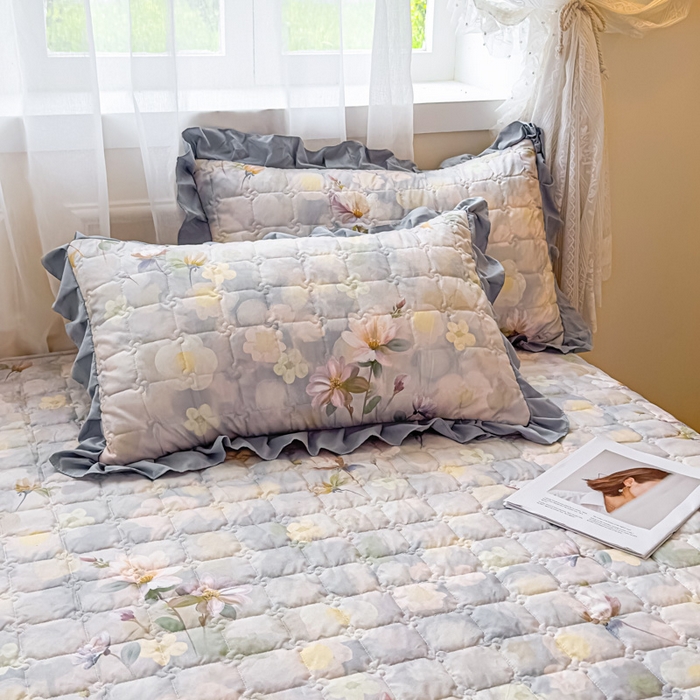 家之硕家纺 2025春夏新款鹿锦棉蕾丝花边夹棉枕套单枕套枕套单件 静若繁花