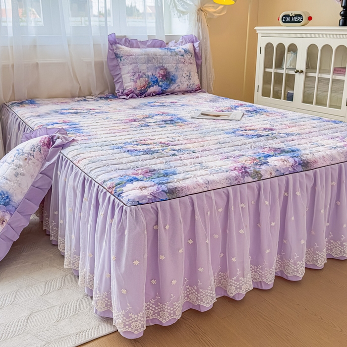 91家纺网 家纺一手货源 找家纺 （总）家之硕家纺 2025春夏新款鹿锦棉蕾丝花边夹棉床裙单床裙床裙单件