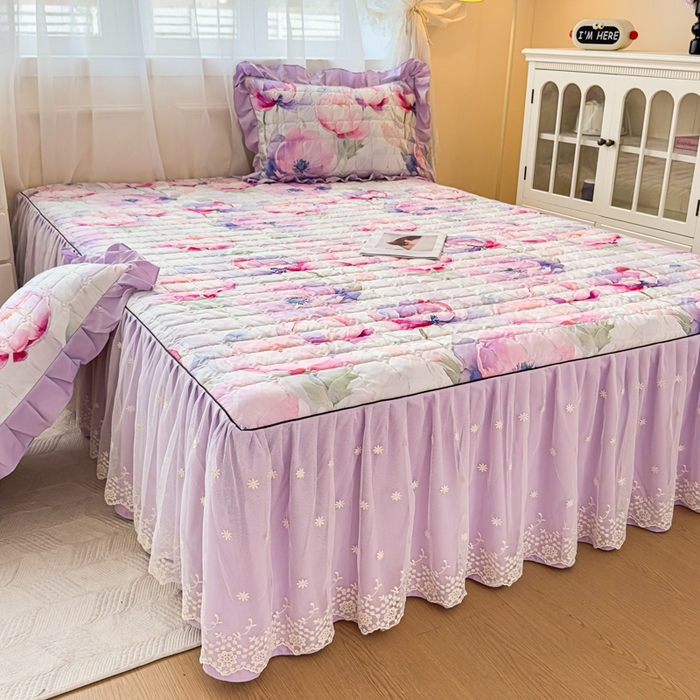 91家纺网 家纺一手货源 找家纺 （总）家之硕家纺 2025春夏新款鹿锦棉蕾丝花边夹棉床裙单床裙床裙单件